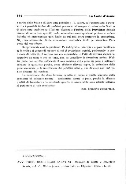 La Corte d'assise rassegna bimestrale di diritto penale di scienze criminali e di vita giudiziaria