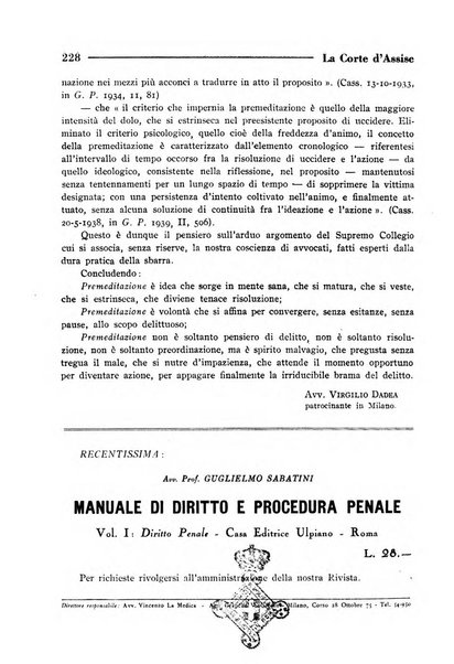 La Corte d'assise rassegna bimestrale di diritto penale di scienze criminali e di vita giudiziaria