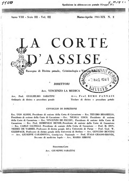 La Corte d'assise rassegna bimestrale di diritto penale di scienze criminali e di vita giudiziaria