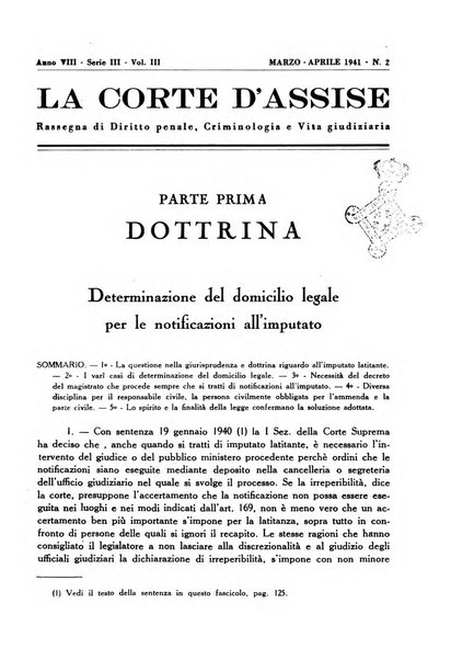 La Corte d'assise rassegna bimestrale di diritto penale di scienze criminali e di vita giudiziaria