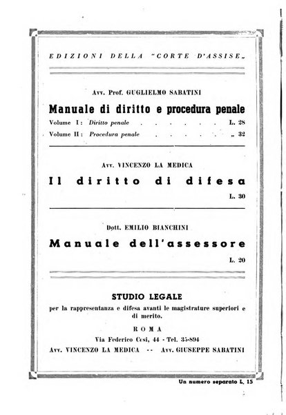 La Corte d'assise rassegna bimestrale di diritto penale di scienze criminali e di vita giudiziaria