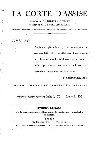 La Corte d'assise rassegna bimestrale di diritto penale di scienze criminali e di vita giudiziaria