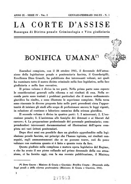 La Corte d'assise rassegna bimestrale di diritto penale di scienze criminali e di vita giudiziaria