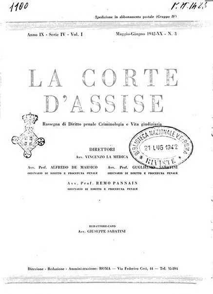 La Corte d'assise rassegna bimestrale di diritto penale di scienze criminali e di vita giudiziaria