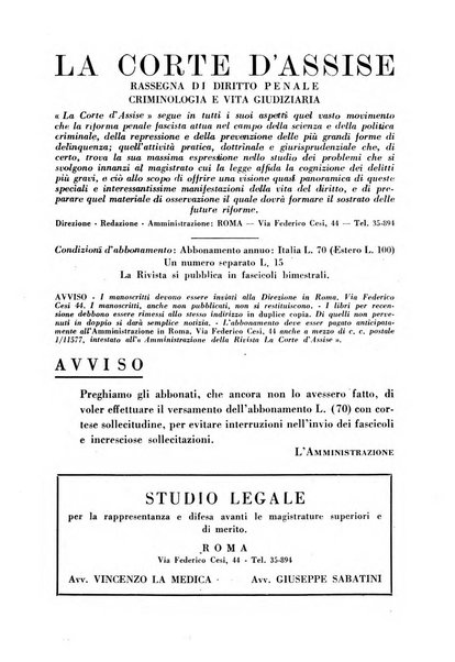 La Corte d'assise rassegna bimestrale di diritto penale di scienze criminali e di vita giudiziaria