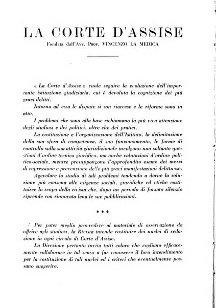 La Corte d'assise rassegna bimestrale di diritto penale di scienze criminali e di vita giudiziaria