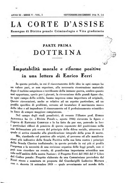 La Corte d'assise rassegna bimestrale di diritto penale di scienze criminali e di vita giudiziaria