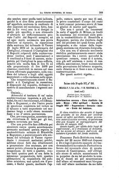 La Corte suprema di Roma raccolta periodica delle sentenze della Corte di cassazione di Roma