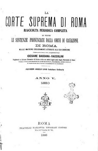 La Corte suprema di Roma raccolta periodica delle sentenze della Corte di cassazione di Roma