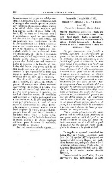 La Corte suprema di Roma raccolta periodica delle sentenze della Corte di cassazione di Roma