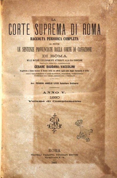 La Corte suprema di Roma raccolta periodica delle sentenze della Corte di cassazione di Roma