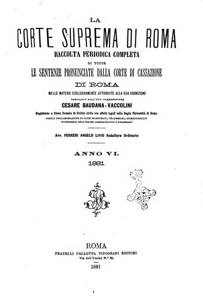 La Corte suprema di Roma raccolta periodica delle sentenze della Corte di cassazione di Roma