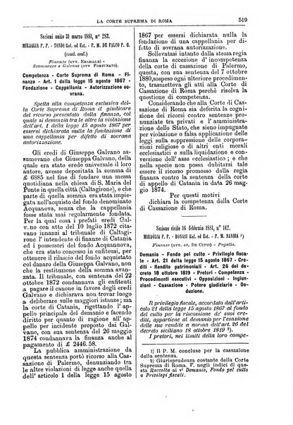 La Corte suprema di Roma raccolta periodica delle sentenze della Corte di cassazione di Roma