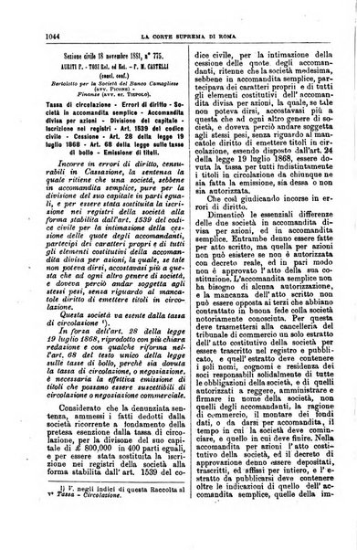 La Corte suprema di Roma raccolta periodica delle sentenze della Corte di cassazione di Roma