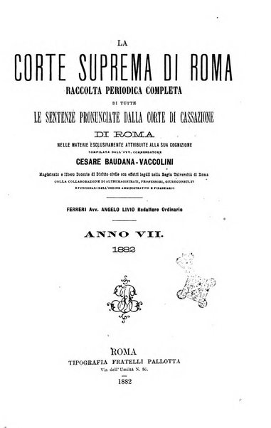 La Corte suprema di Roma raccolta periodica delle sentenze della Corte di cassazione di Roma