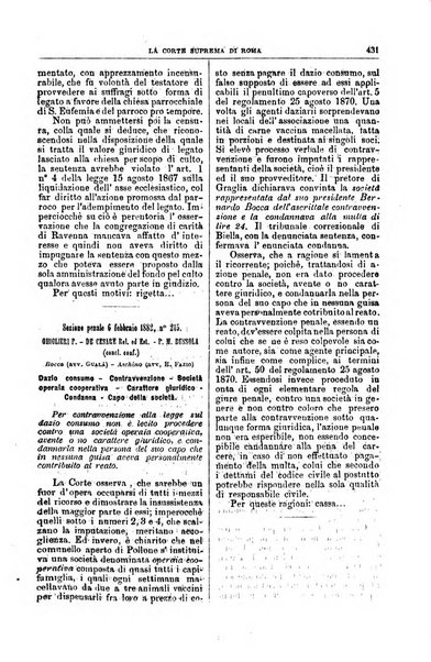 La Corte suprema di Roma raccolta periodica delle sentenze della Corte di cassazione di Roma