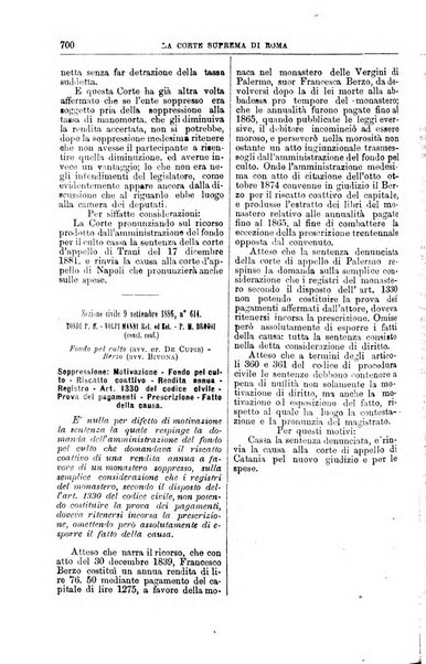 La Corte suprema di Roma raccolta periodica delle sentenze della Corte di cassazione di Roma