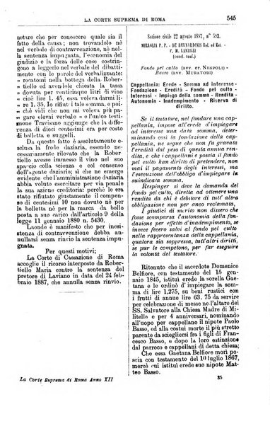 La Corte suprema di Roma raccolta periodica delle sentenze della Corte di cassazione di Roma