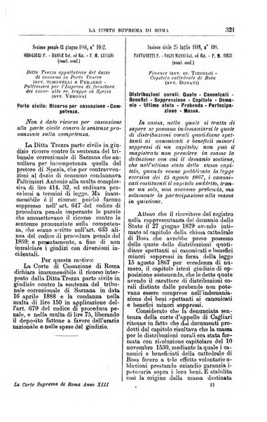 La Corte suprema di Roma raccolta periodica delle sentenze della Corte di cassazione di Roma