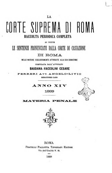 La Corte suprema di Roma raccolta periodica delle sentenze della Corte di cassazione di Roma