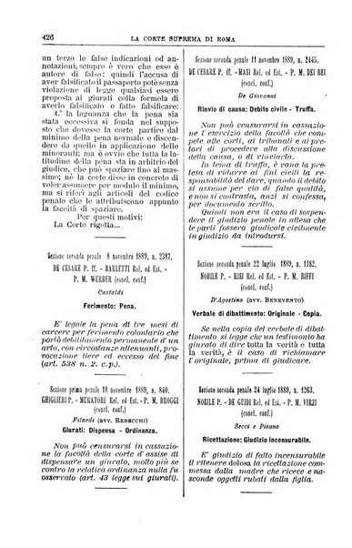 La Corte suprema di Roma raccolta periodica delle sentenze della Corte di cassazione di Roma