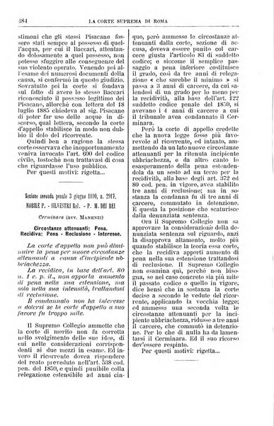 La Corte suprema di Roma raccolta periodica delle sentenze della Corte di cassazione di Roma