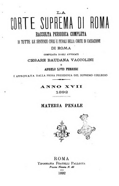 La Corte suprema di Roma raccolta periodica delle sentenze della Corte di cassazione di Roma