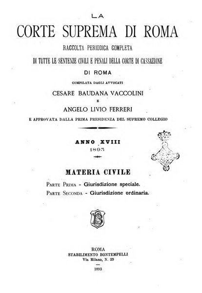 La Corte suprema di Roma raccolta periodica delle sentenze della Corte di cassazione di Roma