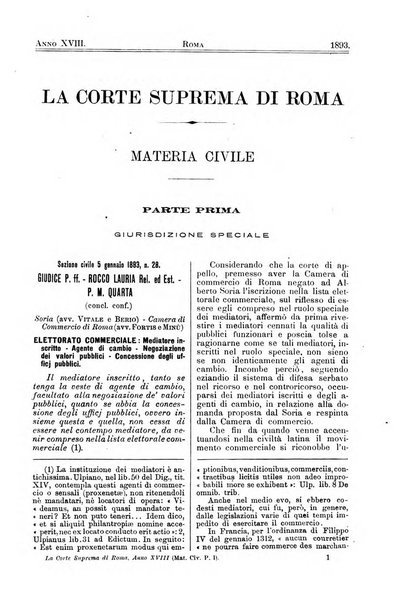 La Corte suprema di Roma raccolta periodica delle sentenze della Corte di cassazione di Roma