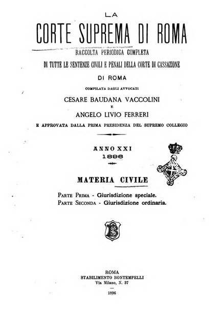 La Corte suprema di Roma raccolta periodica delle sentenze della Corte di cassazione di Roma