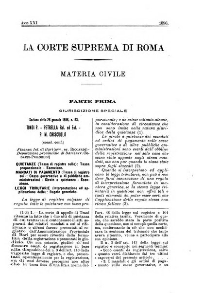 La Corte suprema di Roma raccolta periodica delle sentenze della Corte di cassazione di Roma