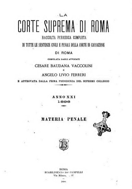 La Corte suprema di Roma raccolta periodica delle sentenze della Corte di cassazione di Roma