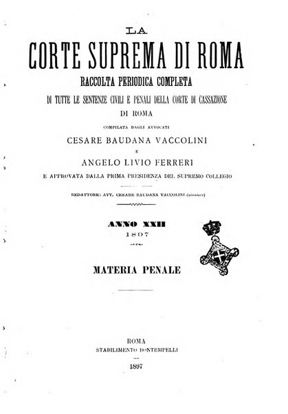 La Corte suprema di Roma raccolta periodica delle sentenze della Corte di cassazione di Roma