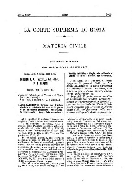 La Corte suprema di Roma raccolta periodica delle sentenze della Corte di cassazione di Roma