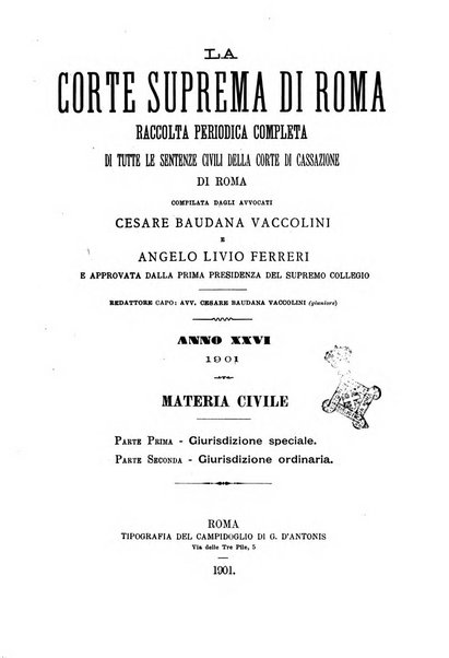 La Corte suprema di Roma raccolta periodica delle sentenze della Corte di cassazione di Roma