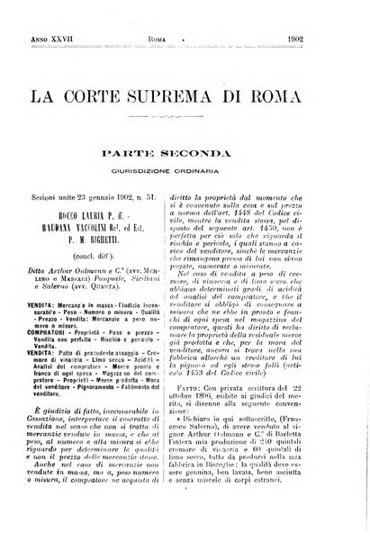 La Corte suprema di Roma raccolta periodica delle sentenze della Corte di cassazione di Roma