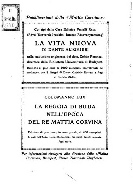 Corvina rivista di scienze, lettere ed arti della Società ungherese-italiana Mattia Corvino