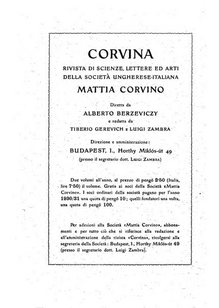 Corvina rivista di scienze, lettere ed arti della Società ungherese-italiana Mattia Corvino