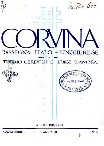 Corvina rivista di scienze, lettere ed arti della Società ungherese-italiana Mattia Corvino