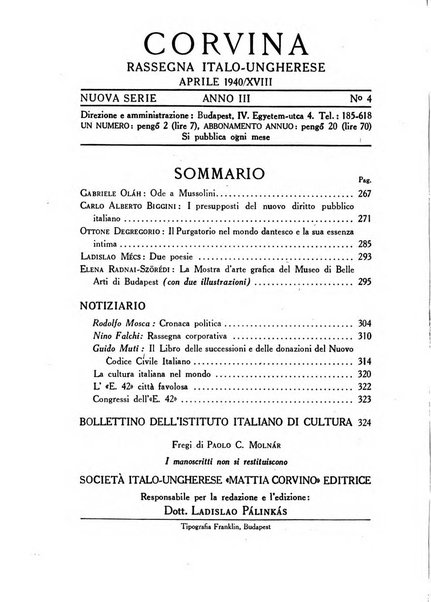 Corvina rivista di scienze, lettere ed arti della Società ungherese-italiana Mattia Corvino