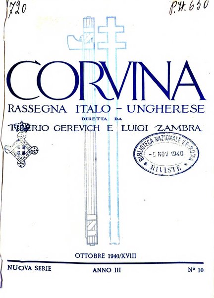 Corvina rivista di scienze, lettere ed arti della Società ungherese-italiana Mattia Corvino