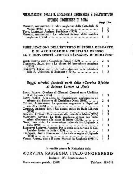 Corvina rivista di scienze, lettere ed arti della Società ungherese-italiana Mattia Corvino