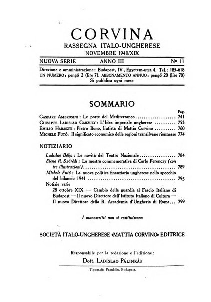 Corvina rivista di scienze, lettere ed arti della Società ungherese-italiana Mattia Corvino