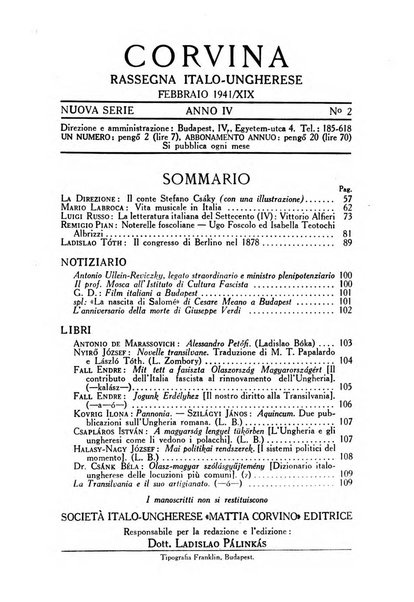 Corvina rivista di scienze, lettere ed arti della Società ungherese-italiana Mattia Corvino