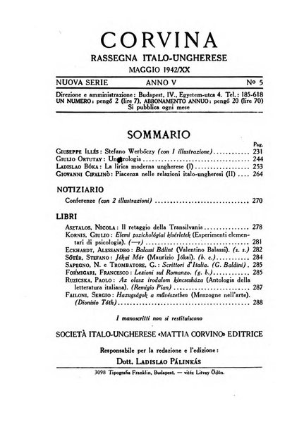 Corvina rivista di scienze, lettere ed arti della Società ungherese-italiana Mattia Corvino