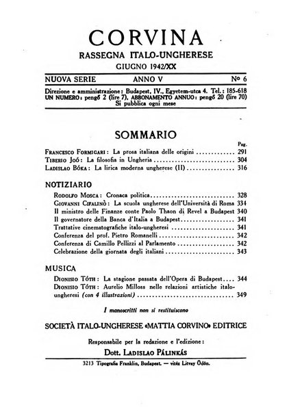 Corvina rivista di scienze, lettere ed arti della Società ungherese-italiana Mattia Corvino