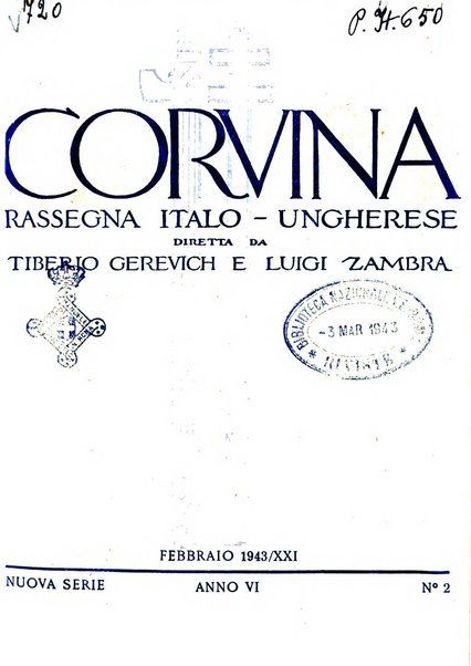 Corvina rivista di scienze, lettere ed arti della Società ungherese-italiana Mattia Corvino