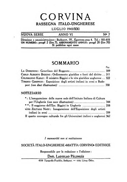 Corvina rivista di scienze, lettere ed arti della Società ungherese-italiana Mattia Corvino