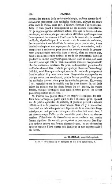 Le cosmos revue encyclopedique hebdomadaire des progres des sciences et de leurs applications aux arts et a l'industrie