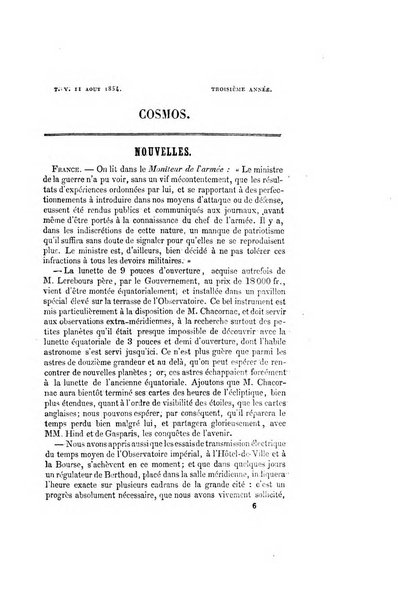 Le cosmos revue encyclopedique hebdomadaire des progres des sciences et de leurs applications aux arts et a l'industrie